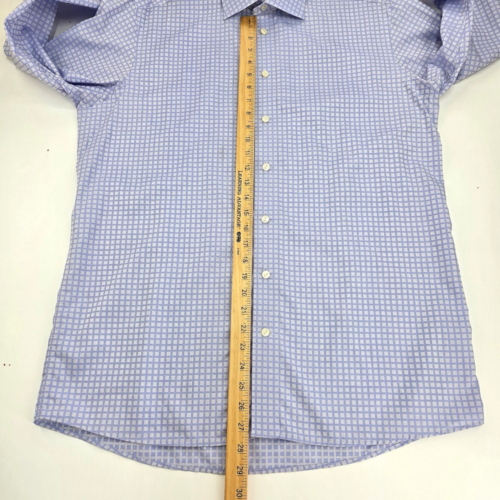 Quiet Luxury Eton Sweden Dress Shirt Mens 43 Light Blue Grid Cotton Europe - Picture 13 of 15